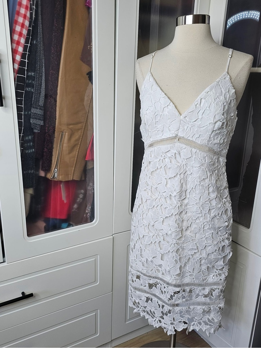 Astr White Lace Mini Dress with Floral Crochet - Picture 1 of 6